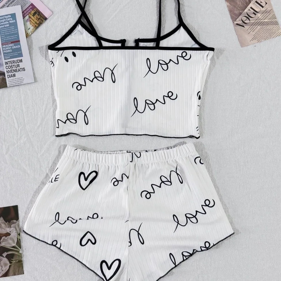 Lingerie Lace Patchwork Bowknot Sleeveless V-Neck Sleepwear Set