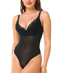 Lingerie Lace Shapers Open Crotch V-collar Full Body Bodysuit