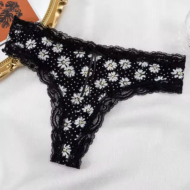 Lingerie Low-waist Lace Trim G String Thong Underwear Panties
