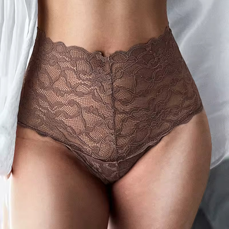 Lingerie Lace Underwear High Waist Briefs Embroidery G String Underpant Solid Transparent Panties