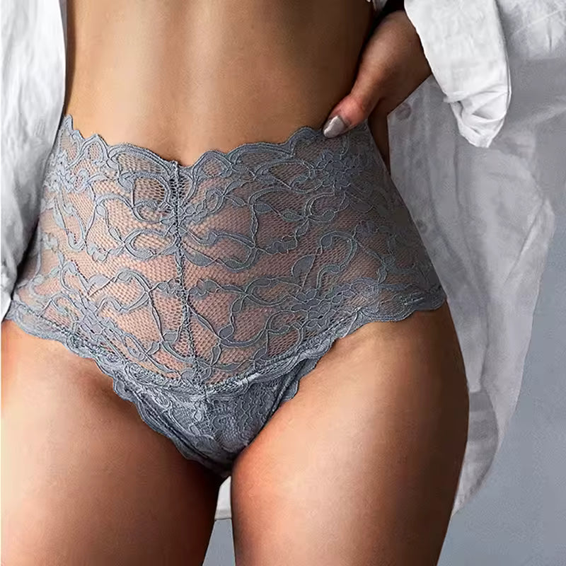 Lingerie Lace Underwear High Waist Briefs Embroidery G String Underpant Solid Transparent Panties