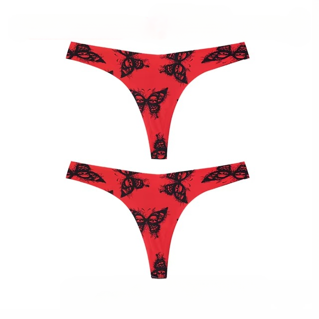 Lingerie Low-waist Printing G String Temptation Thong Breathable 2Pcs Panties