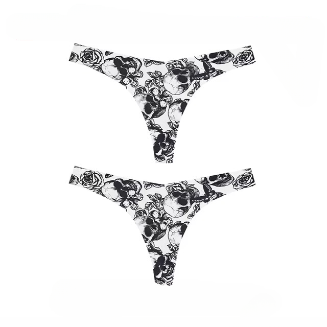 Lingerie Low-waist Printing G String Temptation Thong Breathable 2Pcs Panties