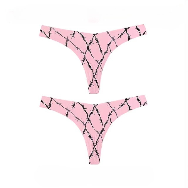 Lingerie Low-waist Printing G String Temptation Thong Breathable 2Pcs Panties
