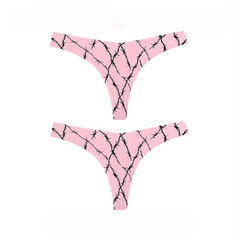 Lingerie Low-waist Printing G String Temptation Thong Breathable 2Pcs Panties