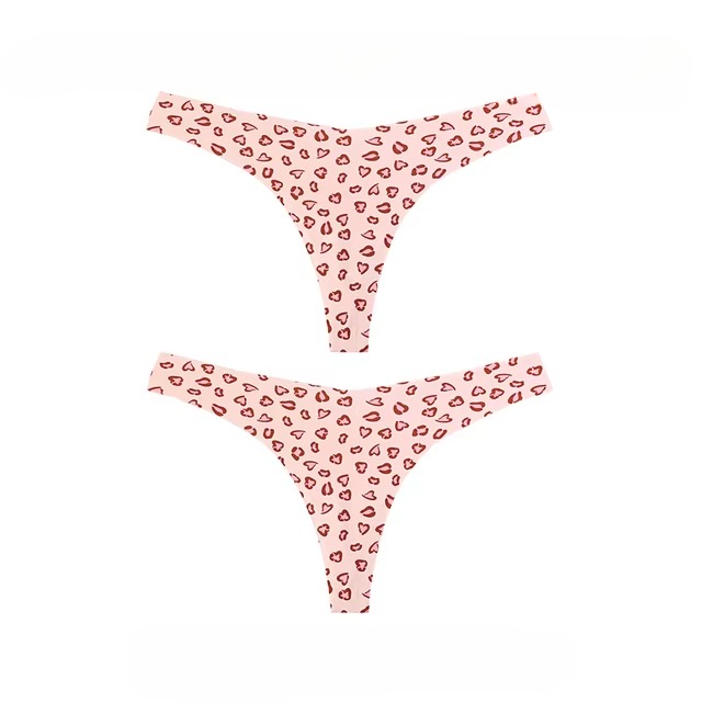 Lingerie Low-waist Printing G String Temptation Thong Breathable 2Pcs Panties
