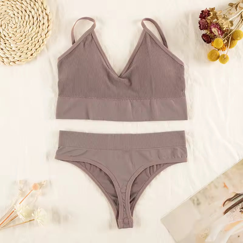 Lingerie Panties Bra G-String Seamless Tank Crop Top Brassiere Underwear Set