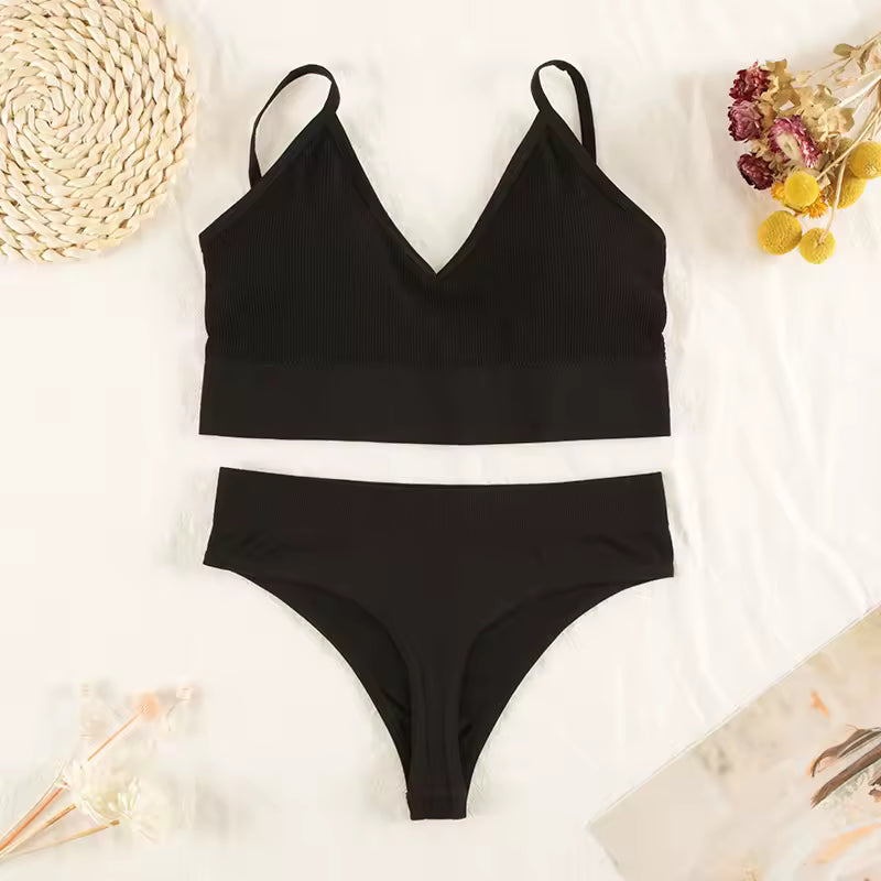 Lingerie Panties Bra G-String Seamless Tank Crop Top Brassiere Underwear Set