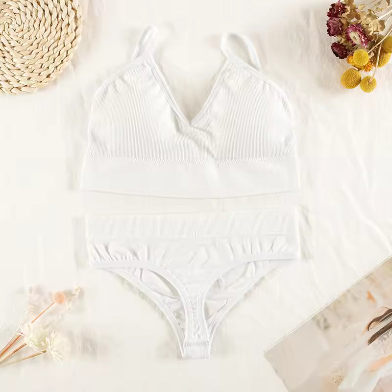 Lingerie Panties Bra G-String Seamless Tank Crop Top Brassiere Underwear Set