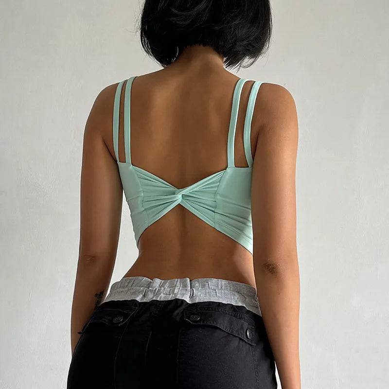 Lingerie Push Up Fixed Pad Back knotted Underwear Running Vest Gym Tops