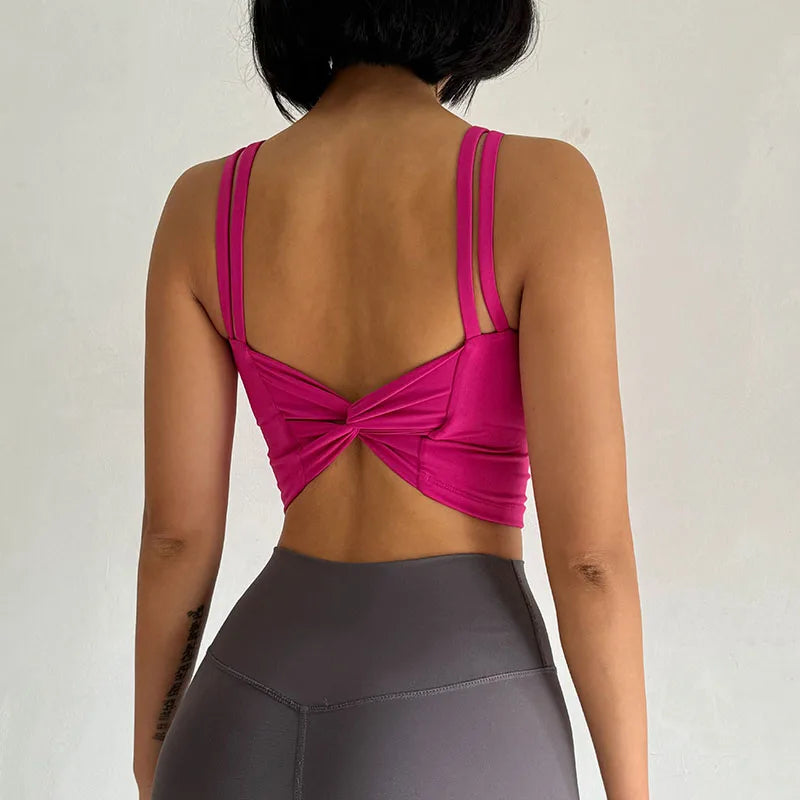 Lingerie Push Up Fixed Pad Back knotted Underwear Running Vest Gym Tops