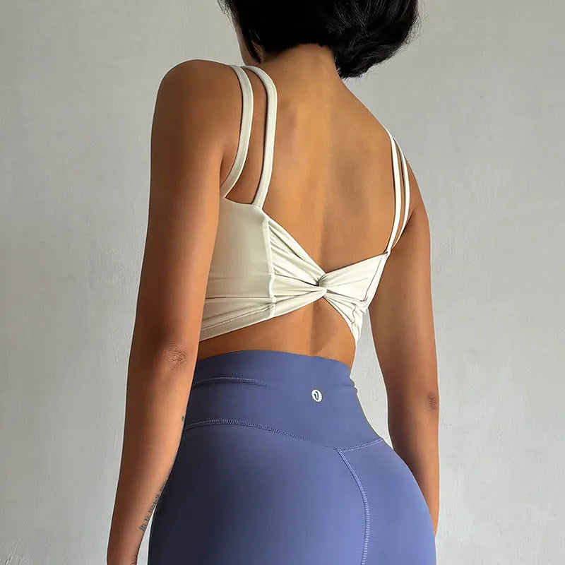Lingerie Push Up Fixed Pad Back knotted Underwear Running Vest Gym Tops
