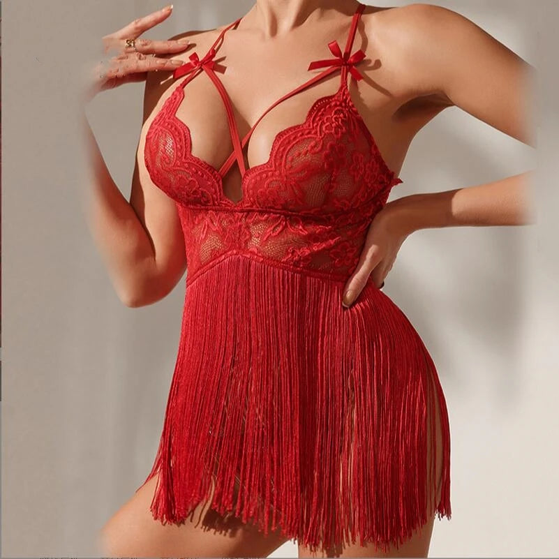Lingerie See Through Sleepwear Floral Mesh Lace Night Dress
