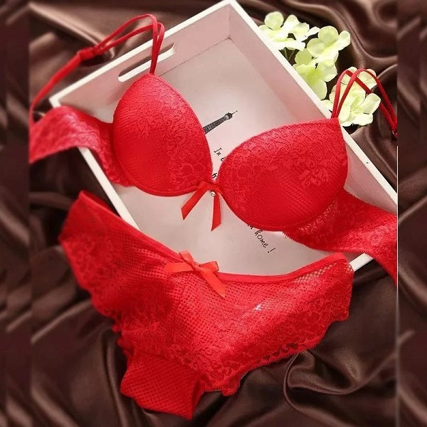 Lingerie Lace Bra Gather Push Up Underwear Bra And Panty Set