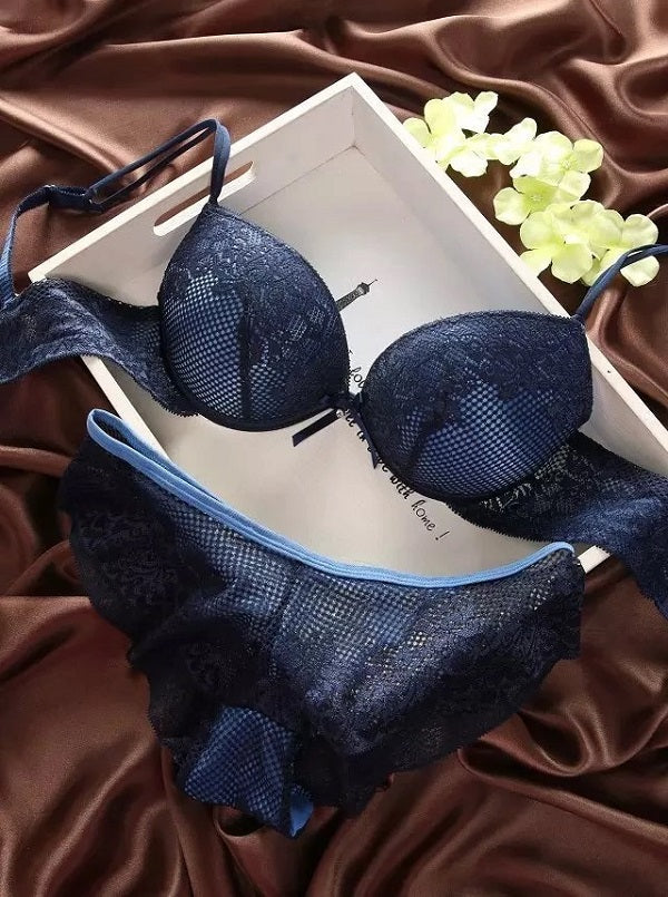 Lingerie Lace Bra Gather Push Up Underwear Bra And Panty Set