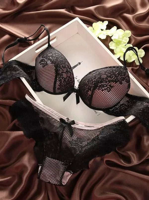 Lingerie Lace Bra Gather Push Up Underwear Bra And Panty Set