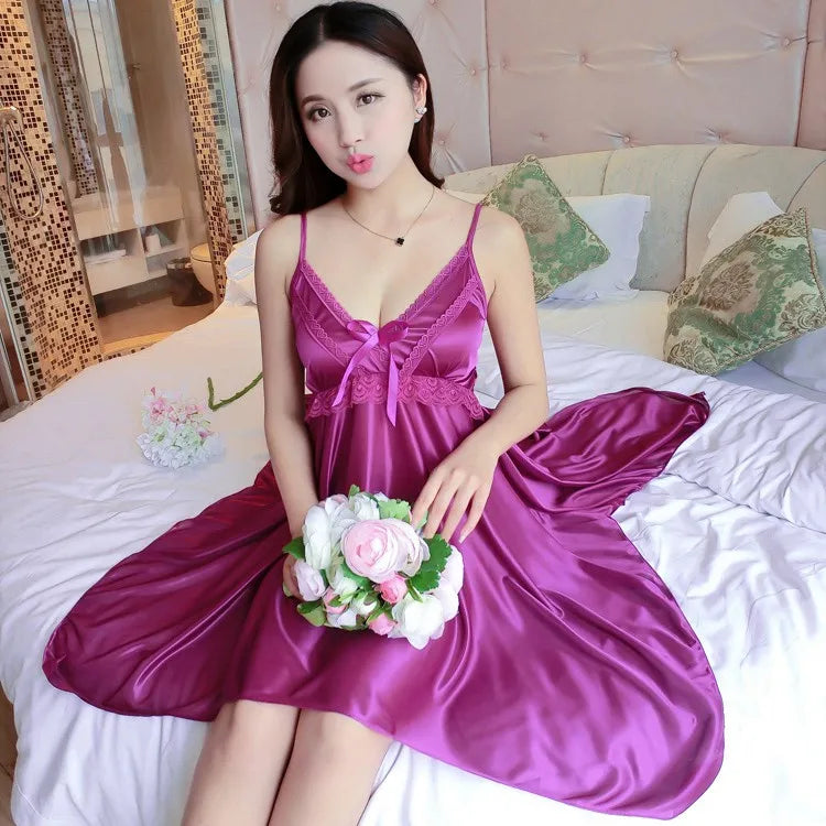 Lingerie Silk Satin Lace Spaghetti Strap Sleepwear Nightdress