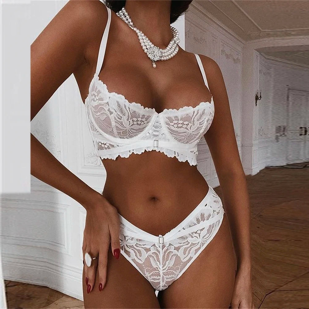 Lingerie Solid Underwear Lace Push-up Bra and Panty 2 Pieces Sets