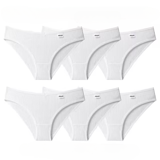 Lingerie Striped Cotton Solid Color Briefs Low-Rise Soft 6PCS Panty Set