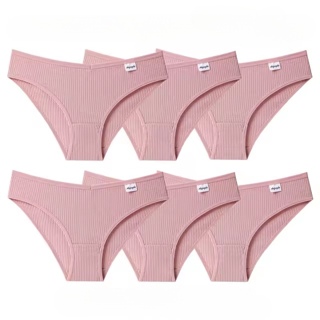 Lingerie Striped Cotton Solid Color Briefs Low-Rise Soft 6PCS Panty Set