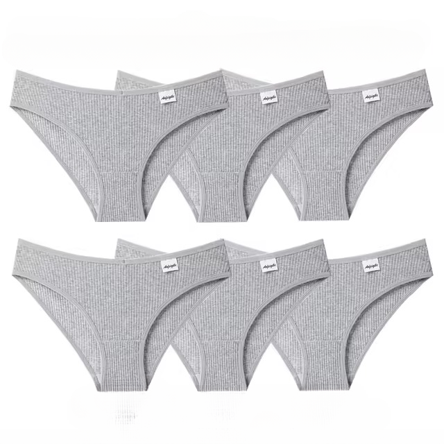 Lingerie Striped Cotton Solid Color Briefs Low-Rise Soft 6PCS Panty Set