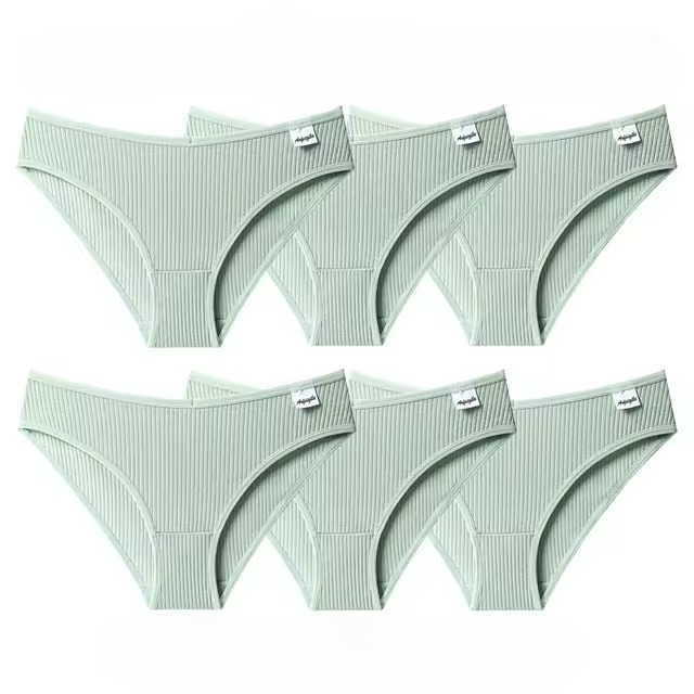 Lingerie Striped Cotton Solid Color Briefs Low-Rise Soft 6PCS Panty Set