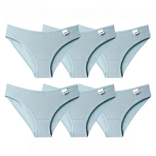 Lingerie Striped Cotton Solid Color Briefs Low-Rise Soft 6PCS Panty Set