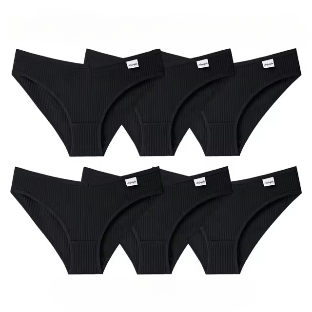 Lingerie Striped Cotton Solid Color Briefs Low-Rise Soft 6PCS Panty Set