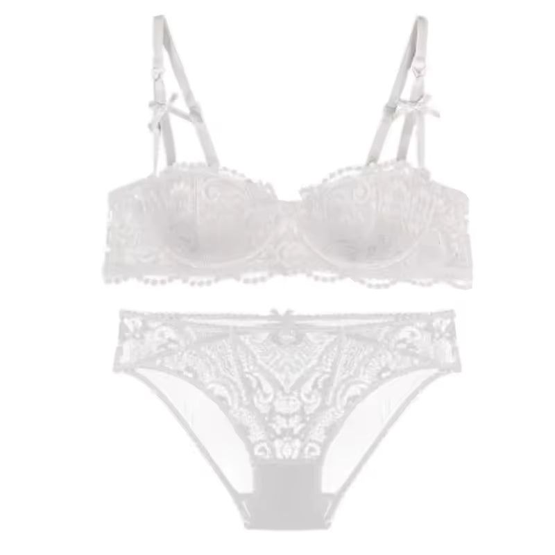 Lingerie Thin Hollowed Temptation Lace Hip Out Holiday Half Cup Bra Set