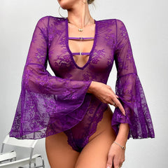 Lingerie Trumpet Sleeve Body Naked Erotic Costume Sissy See-Through Tights Bodysuit