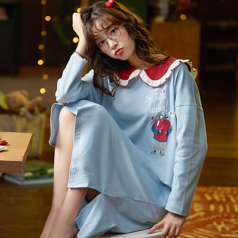 Long-sleeved Cartoon Printed Night Dress