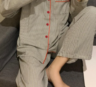 Casual Loose Breathable Student Sleepwear Striped Two Piece