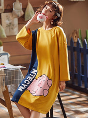 Loose Long Sleeve Printing Nightgown