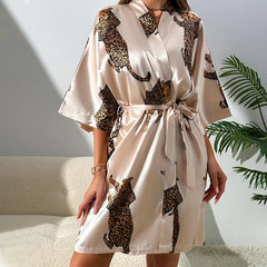 Luxury Cartoon Print Bathrobe Smooth Soft Half Sleeve Nightgowns