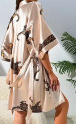 Luxury Cartoon Print Bathrobe Smooth Soft Half Sleeve Nightgowns