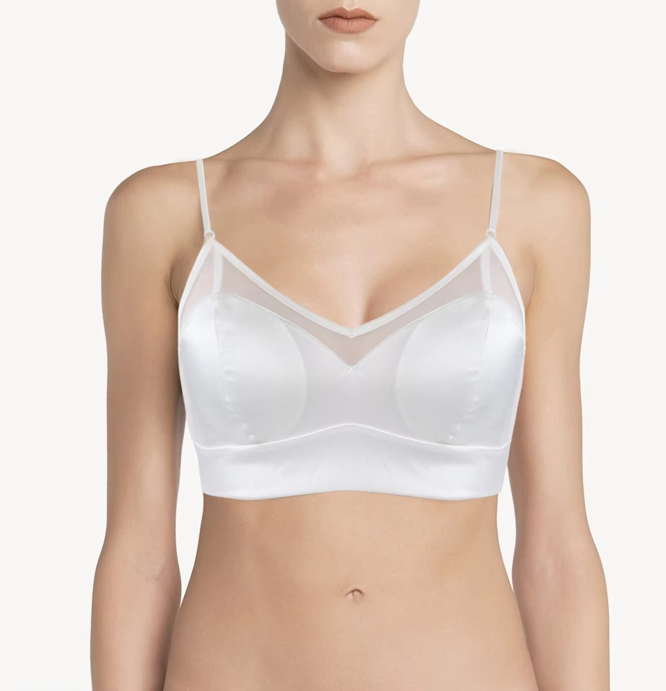 Luxury Satin Silk Solid Wire Thin Comfortable Mulberry Silk Bralette With Padded Bra