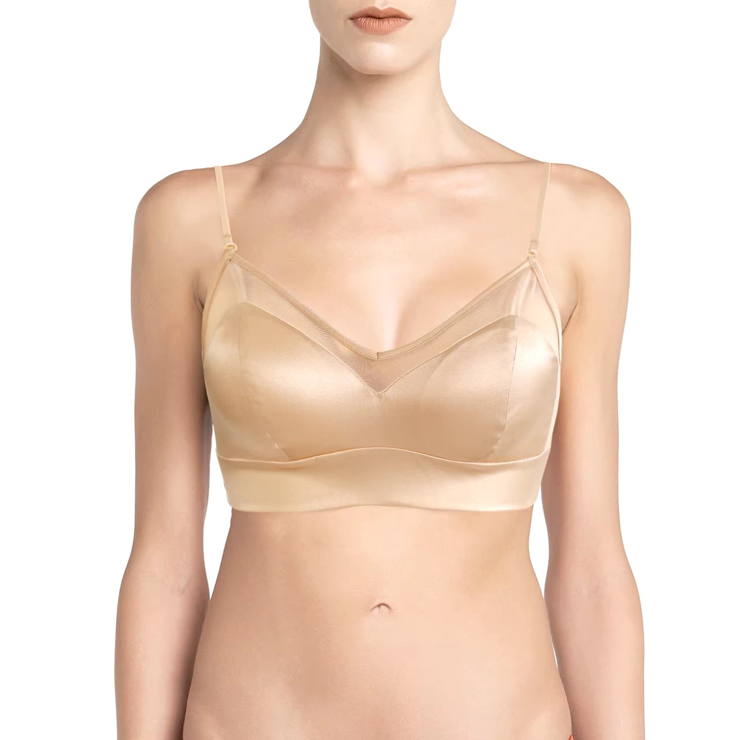 Luxury Satin Silk Solid Wire Thin Comfortable Mulberry Silk Bralette With Padded Bra