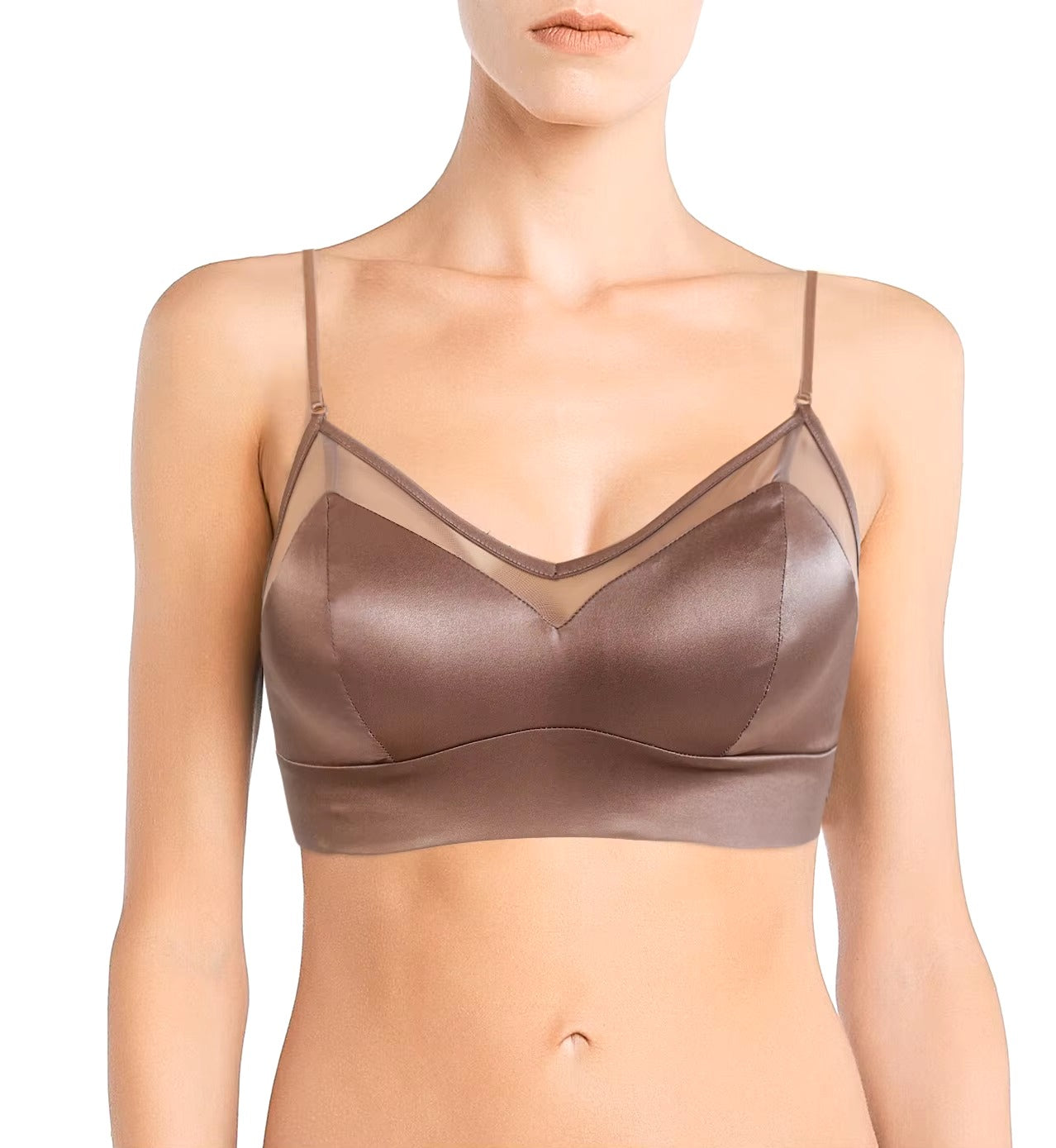 Luxury Satin Silk Solid Wire Thin Comfortable Mulberry Silk Bralette With Padded Bra