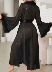 Luxury Shine Long Sleeve Plush Cuff Long Robe Night Gown