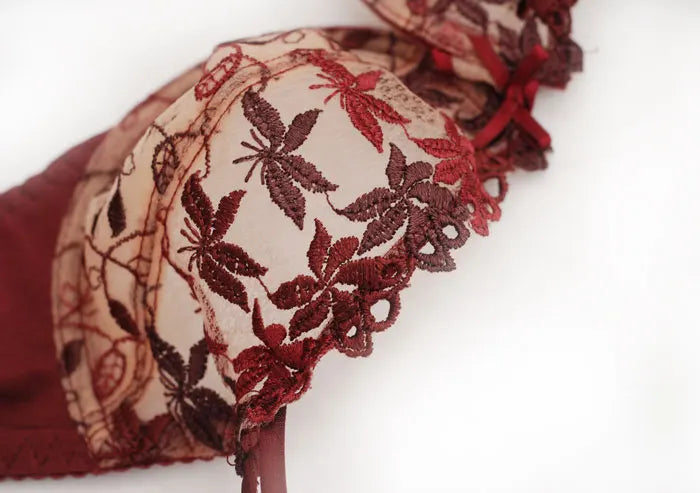 Mesh Lace Push-up Adjusting Embroidery Ultra Thin Bra Lingerie Set