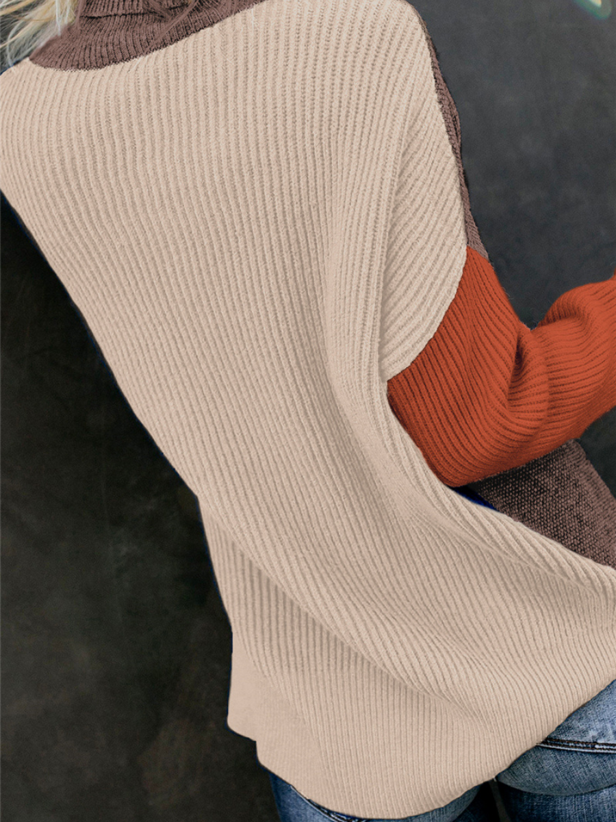 ROSAFA Turtleneck Mocha Orange Contrasting Knit Jumper