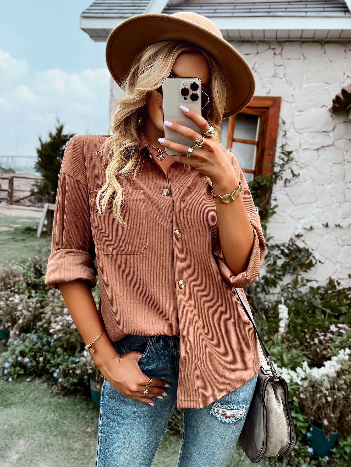 SOFIA COTTON BLEND FRENCH SHACKET - MOCHA
