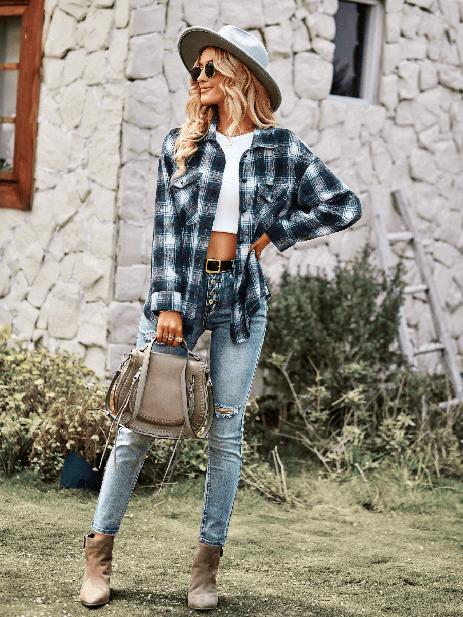LUCKY ONE PLAID SHACKET - NAVY