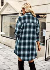PLAID SHACKET - NAVY