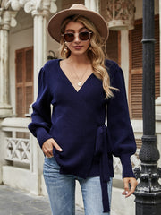 LEONORA Bishop Sleeve Knit Top - Navy
