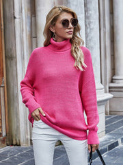ILLY Turtleneck Basic Knit Sweater - Neon Pink