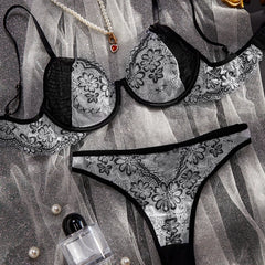 New Color Blocking Fashionable Floral Embroidery Lingerie Two-Piece Set