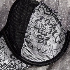 New Color Blocking Fashionable Floral Embroidery Lingerie Two-Piece Set