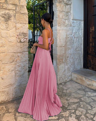 Eleanor Pleated Halter Maxi Dress - Orange