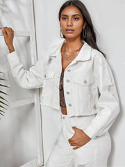 MADDEN KNIT RIPPED SLEEVE DENIM JACKET - WHITE